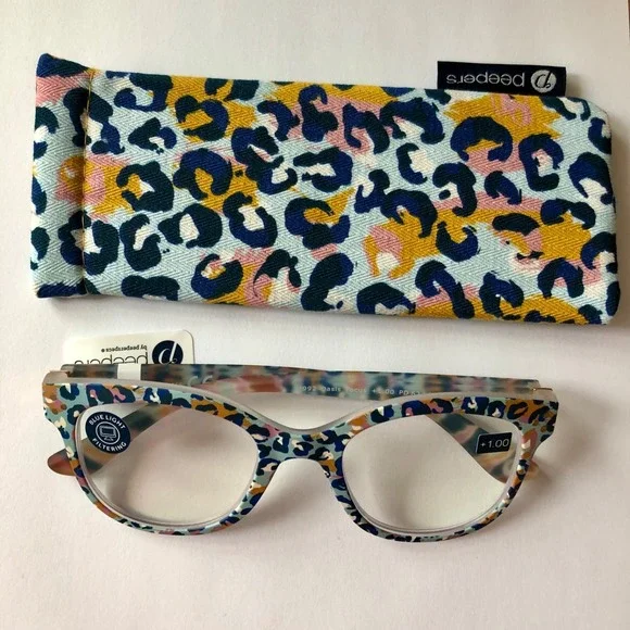 New Leopard Peepers blue light filter readers  +1.00 & case