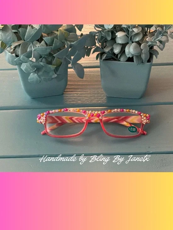 Handmade Bling Pink Reading Glasses +2.00