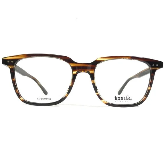 Iconik Eyeglasses Frames Liam C06 Brown Striped Horn Square Horn Rim 52-19-148