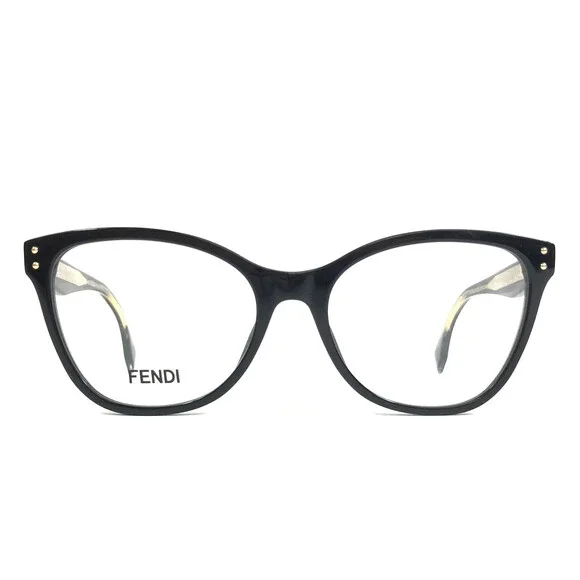 Fendi Eyeglasses Frames FE50006I 001 Shiny Black Gold Cat Eye Full Rim 53-17-140