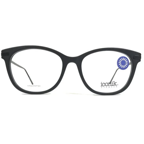 Iconik Eyeglasses Frames Saraya C02 Gray Blue Round Horn Rim 50-17-140