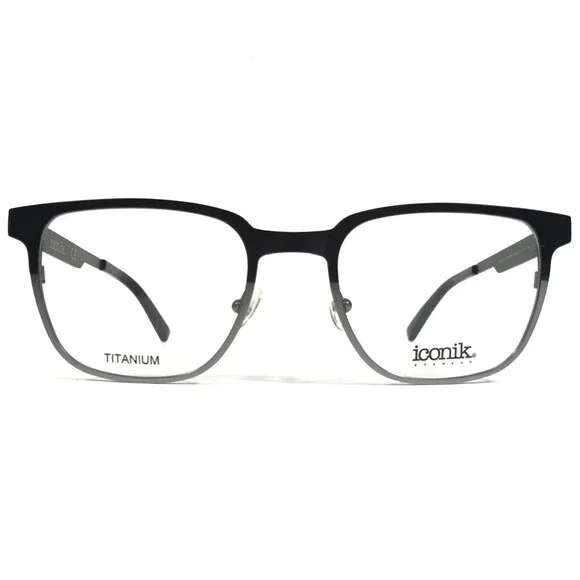 Iconik Eyeglasses Frames George C02 Black Grey Square Full Rim 51-20-140