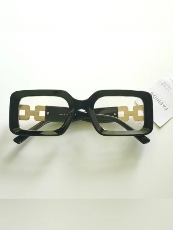 Black Rectangular Chain-Temple Fashion Glasses