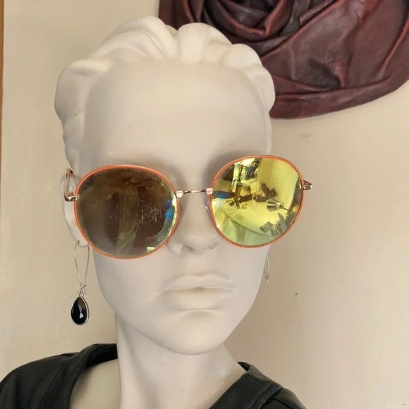 Women’s Retro Round Framed Orange Mirror Lens Sunglasses