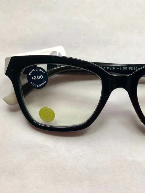 NEW Black‎ with White Accents Peepers Blue Light Filtering +2.00 Readers