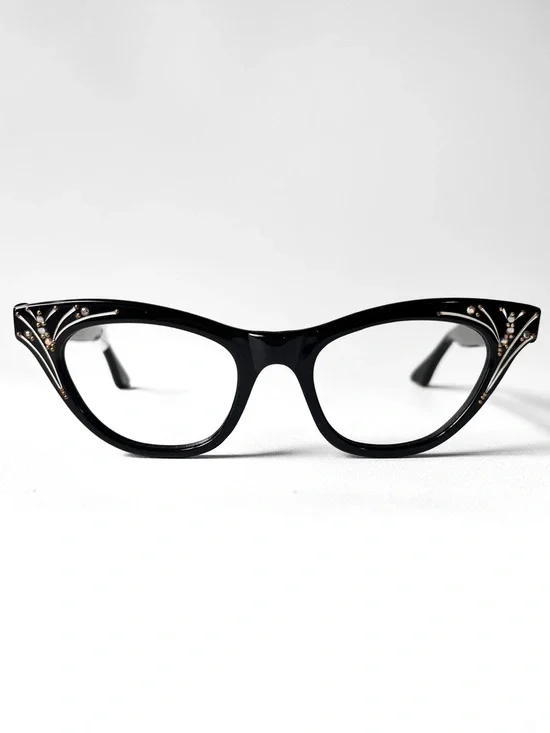 Vintage 50’s Petite Fit Eyeglasses NOS MCM Rockabilly Cat Eye Rhinestone Glasses