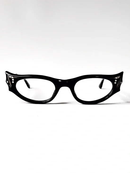 Vintage PETITE Fit Wing Eyeglasses MCM 1950s Cat Eye Rhinestone Glasses France
