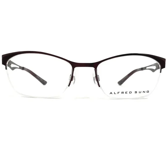 Alfred Sung Eyeglasses Frames AS5017 RBY CEN Grey Red Square Half Rim 51-18-135