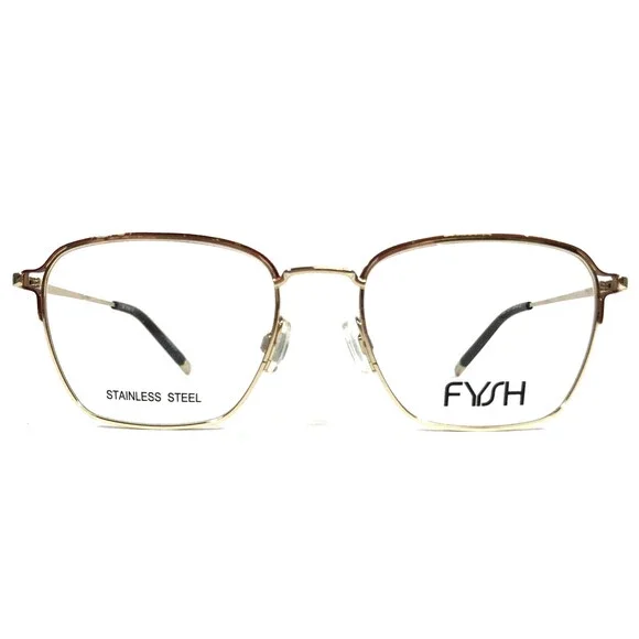 FYSH Eyeglasses Frames 3621 S111 Shiny Gold Brown Animal Print Square 52-18-135