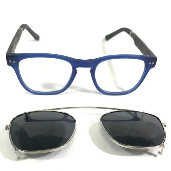 Proof Foster Eyeglasses Frames The World Awaits Brown Blue w/ Clip On Lenses