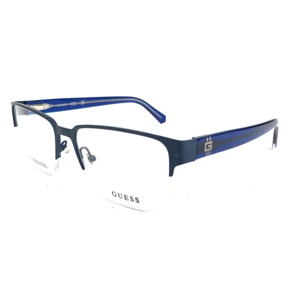 Guess Eyeglasses Frames GU50095 091 Blue Rectangle Half Rim 55-17-145