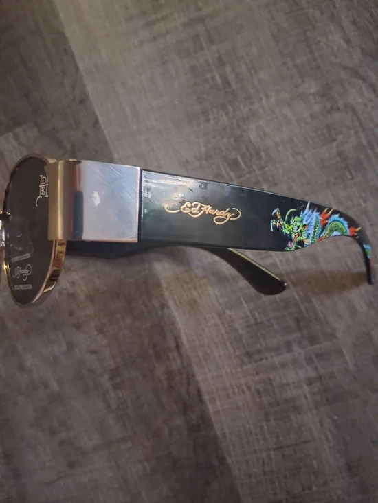 Ed Hardy Black Sunglasses with Multicolor Dragon Accent