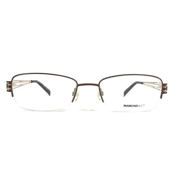 Marchon NYC Eyeglasses Frames M166 209 Brown Gold Rectangle Half Rim 51-18-135
