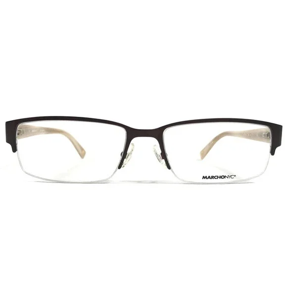 Marchon NYC Eyeglasses Frames SUTTON 210 Satin Brown Horn Half Rim 53-17-140