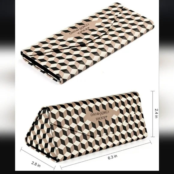 CynthiaRowley×Zenni.Tan/Cream/Black Cube Pattern Tri-Fold Glasses Case