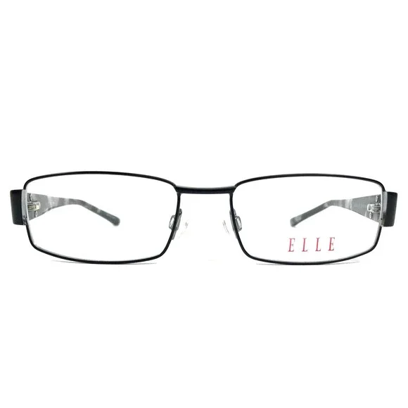 Elle Eyeglasses Frames EL13317 BK Black Silver Rectangle Full Rim 50-16-135