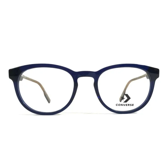 Converse Eyeglasses Frames CV5007 411 Shiny Blue Brown Round Full Rim 51-20-145
