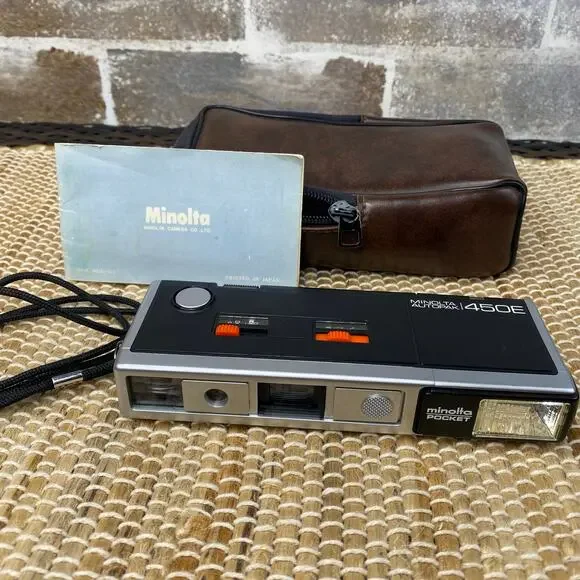 1977 Vintage Autopak 450E Minolta Pocket Camera 110 Film Cartridge Flash w/ case