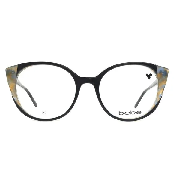 Bebe Eyeglasses Frames BB5218 001 JET Black Yellow Cat Eye Full Rim 51-18-135