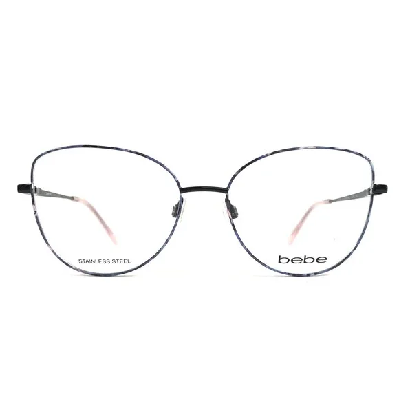 Bebe Eyeglasses Frames BB5207 001 JET FLORAL Black Blue Pink Cat Eye 53-16-140