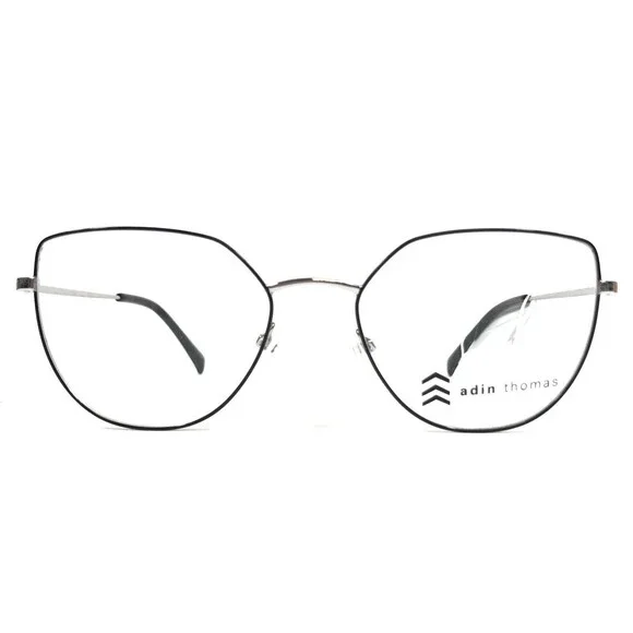 Adin Thomas Eyeglasses Frames AT-542 C2 Black Chrome Cat Eye Wire Rim 52-18-140