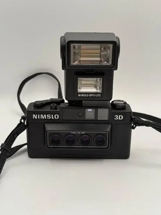 Nimslo 3D Quadra Lens Camera w/ Opti-Lite Flash Tested Working