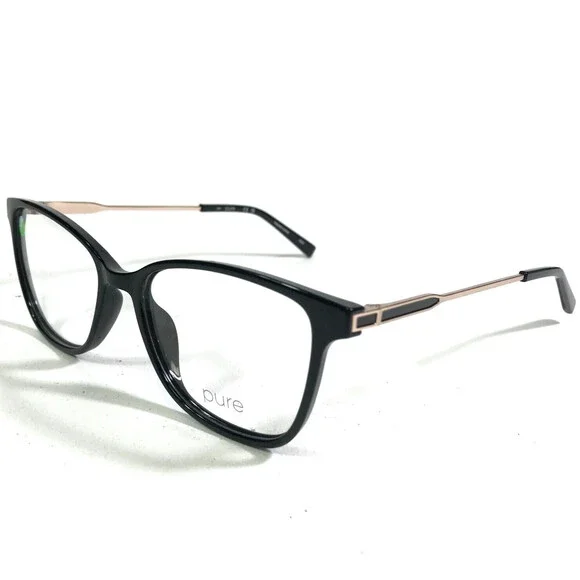 Marchon Airlock P-3019 001 Eyeglasses Frames Black Gold Cat Eye Square 52-16-140