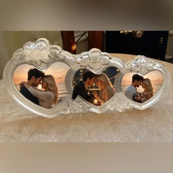 VTG Y2K Mikasa *Rosemont* COQUETTE Triple Hearts Crystal Boudoir Picture Frame