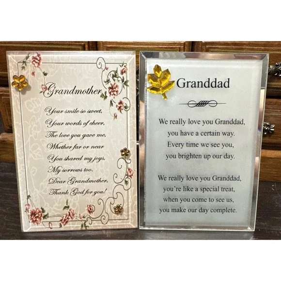 Vtg Glass Frames Grandfather Grandmother Poems 4.75‎ X 3.25