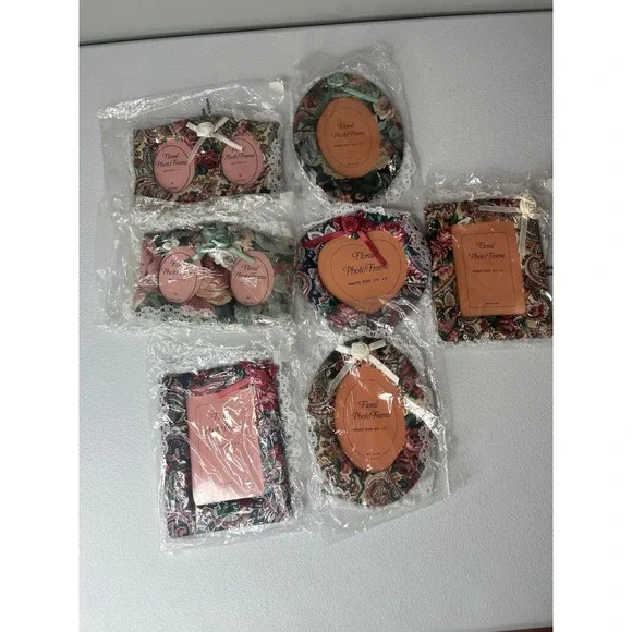 Vtg Floral Fabric Picture Frame Lot Of‎ 7 2