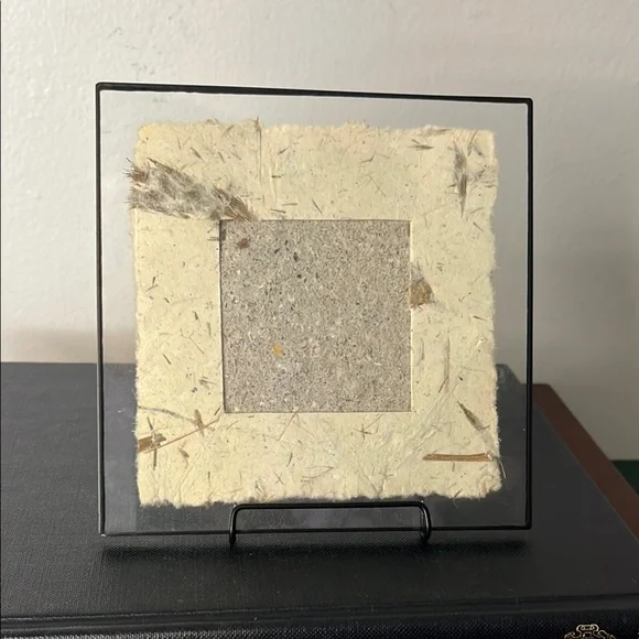 Handmade Natural fiber Paper Table Top Photo Frame‎ Glass & Black Metal Border