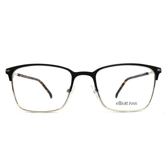 Elliott Ives Eyeglasses Frames Norfolk BK Black Gold Square Full Rim 52-19-145