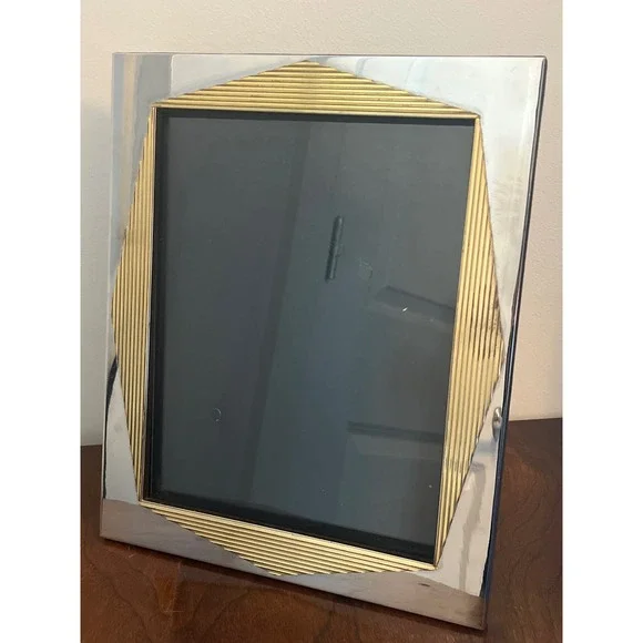 Vintage Art Deco Style Mixed Metal Picture Frame Silver Gold Tone 8x10 Geometric