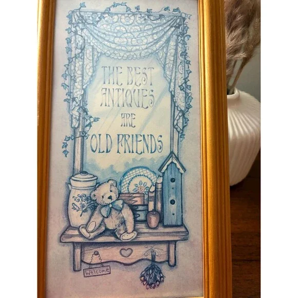 90's Figi Graphics Framed Picture Teddy Bear The Best Antiques are Old Friends