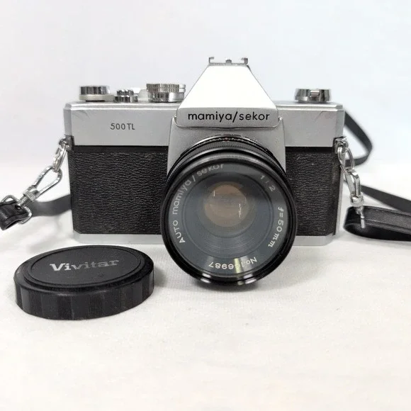 Vintage Mamiya 500TL SLR Camera with AUTO E.E. Mamiya-Sekor 50mm f/2 Lens