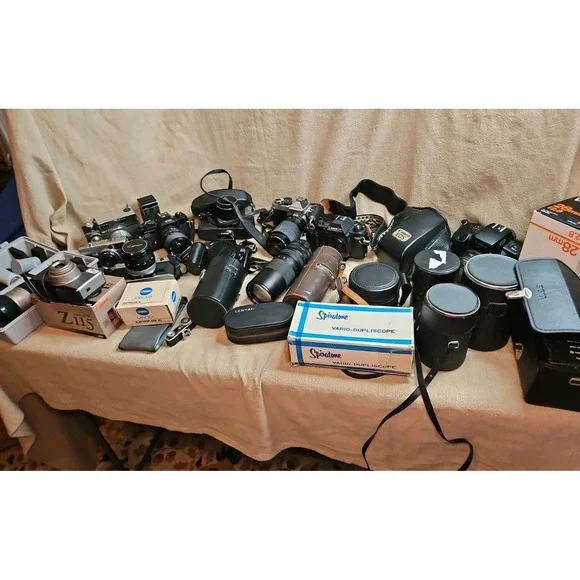 Vintage Camera & Lens Lot Canon Nikon Olympus Pentax Untested