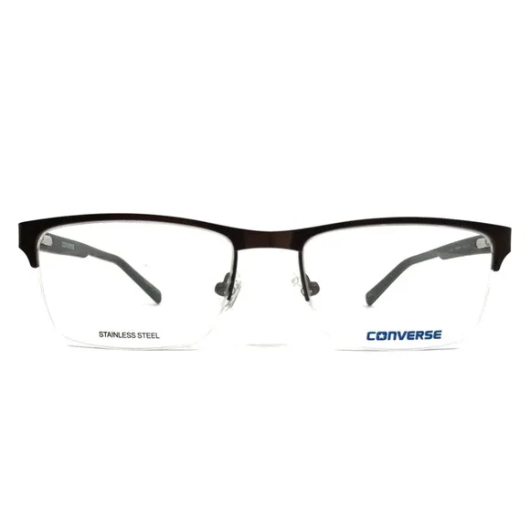 Converse Eyeglasses Frames Q108 BROWN Rectangle Wood Grain Half Rim 53-18-140