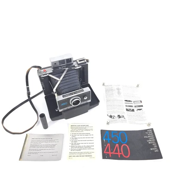 Polaroid Automatic Land Camera 450 Manuals Flash‎ Guide Timer Case VTG Untested
