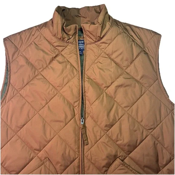 J Crew Walker‎ Quilted Vest XL Glazed Pecan Brown Lightweight Full Zip Casual
