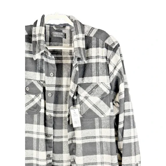 Vintage & Black Weatherproof XL Flannel Shirt Jacket NWT Fleece Lined Black Grey