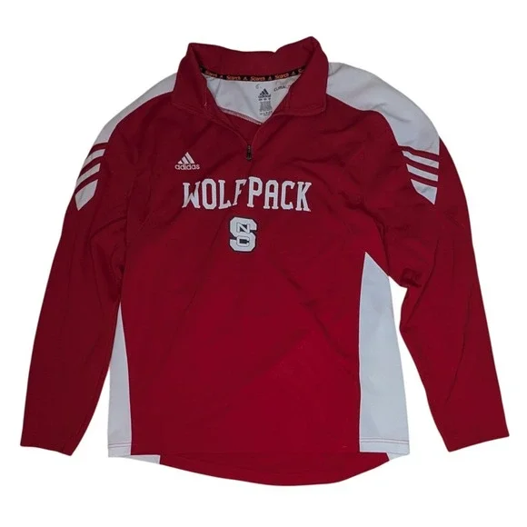 Adidas Pullover Mens L Red NC State Wolfpack Climalite 1/4 Zip 8856A 10 Training