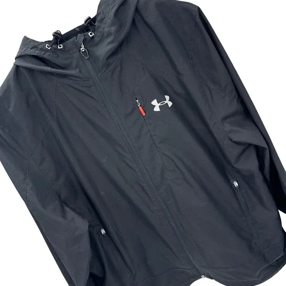 Under Armour Windbreaker Mens M‎ Black Allseasongear Fitted Hooded Jacket