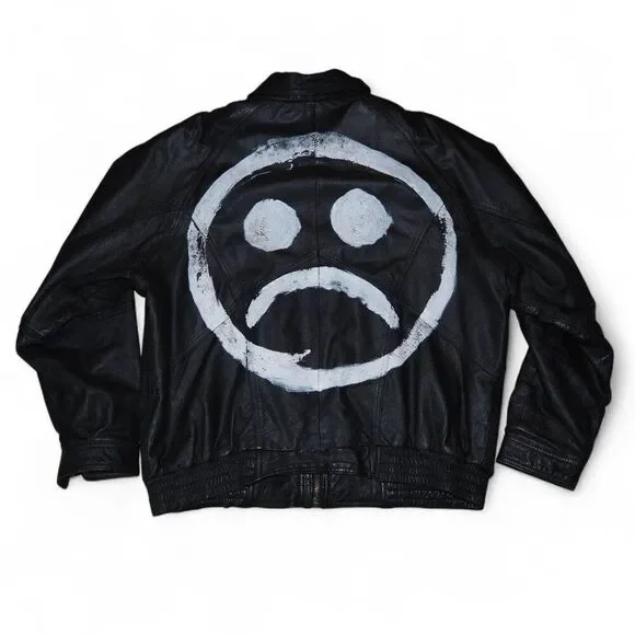 Rentini VTG Leather Grunge Punk Bomber Jacket 
