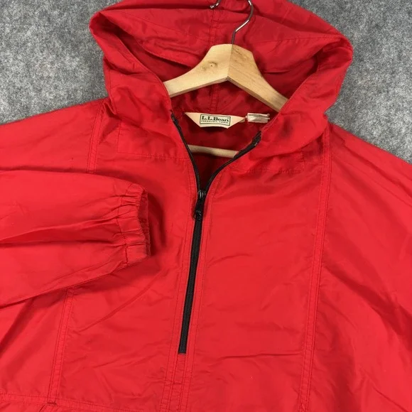 Vintage L.L.Bean Anorak Pullover Jacket Mens Large Red Nylon 1/4 Zip Hooded USA