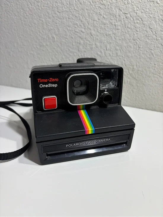 Vintage Polaroid Black Land Instant Film Camera with Rainbow Stripe