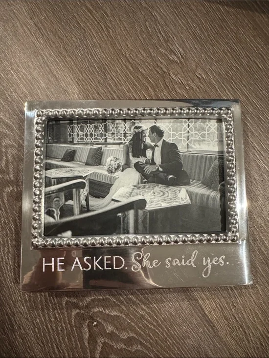 Mariposa Silver 'He Asked. She Said Yes.' Beaded Photo Frame