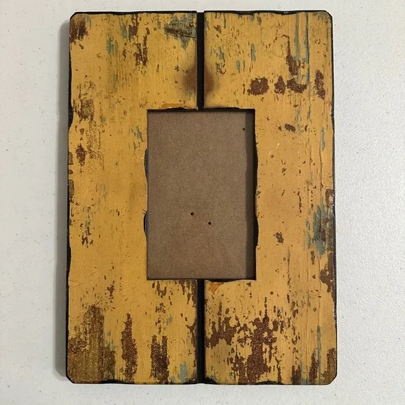 Distressed Wood 4x6 Picture Frame Rustic Chippy Paint Farmhouse Yellow 12x9
