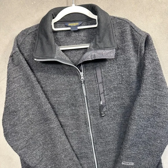 Woolrich Full Zip Fleece‎ Jacket Mens Large Gray Textured Midweight Excellent