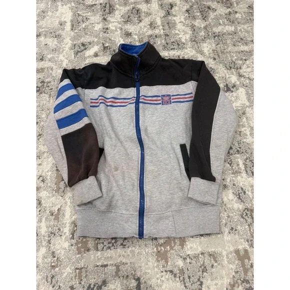 Adidas Full Zip Track Jacket Grey Black Blue Colorblock 03 Trefoil‎ Asian Size L