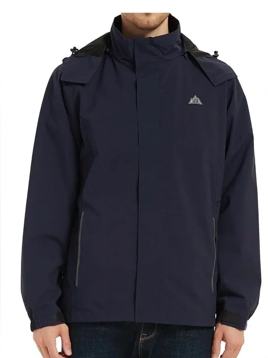 Morebang Men's Navy Waterproof‎ Raincoat with Hood